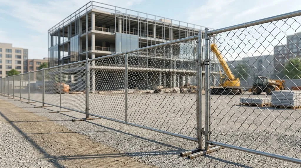Temporary chain link fence panels closing off a work area