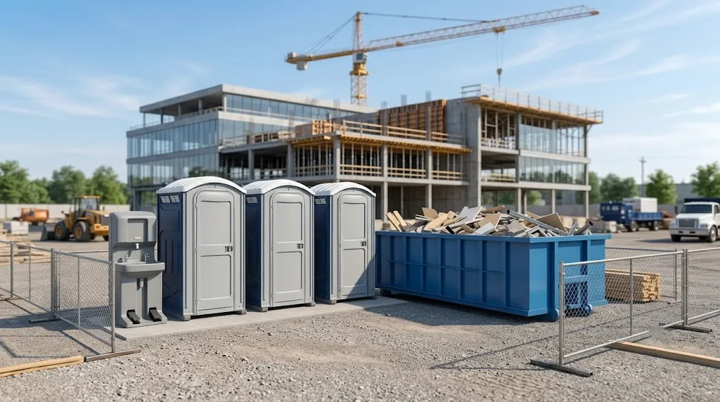 Portable toilet standing at a house renovation