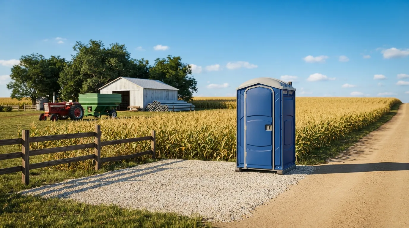 Row of portable toilets set out for an outdoor event