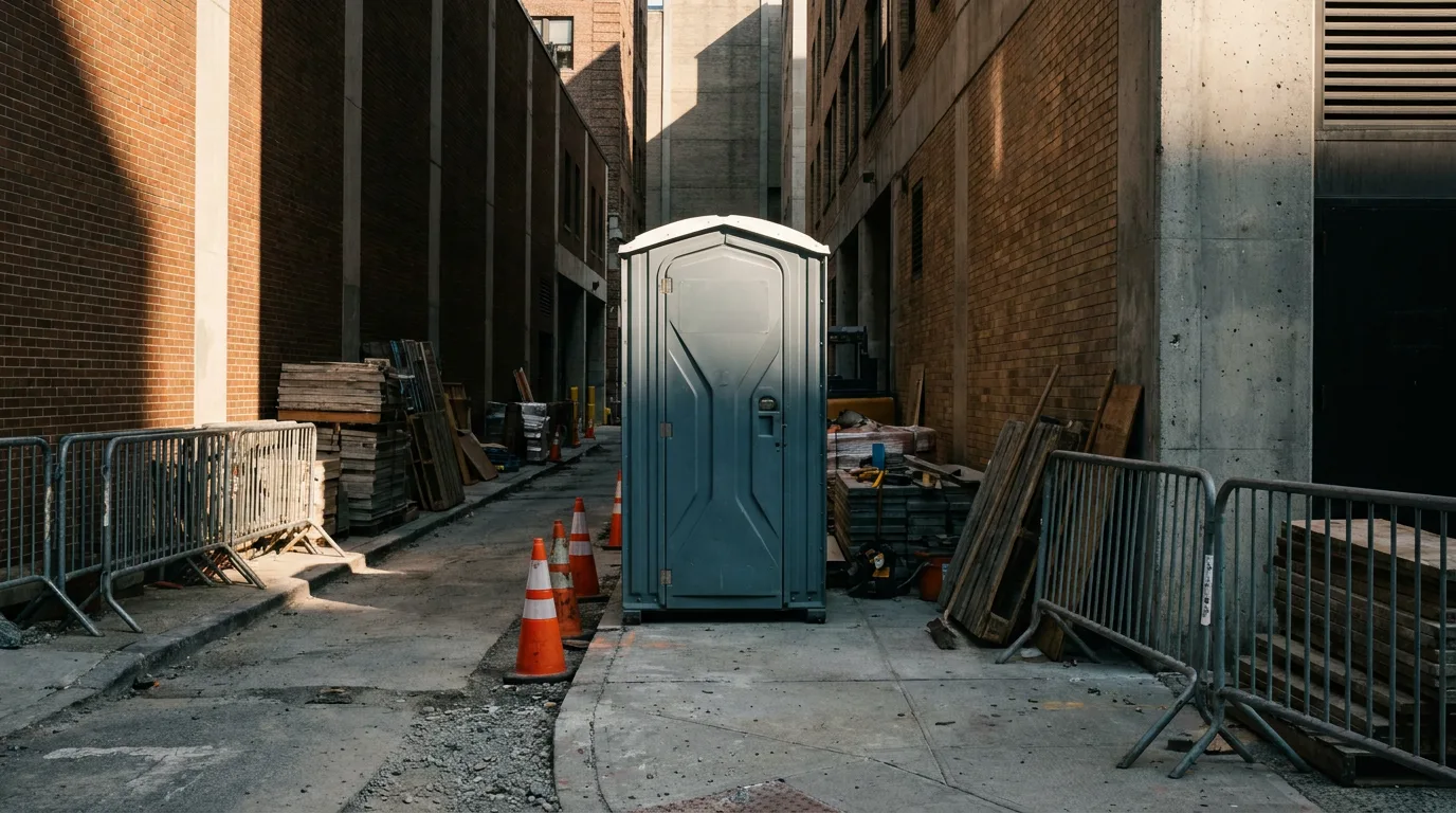 Portable toilet on a sidewalk work zone in New York City