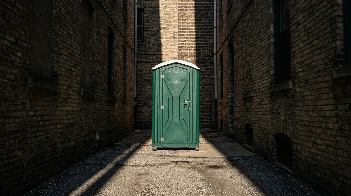Standard portable toilet unit with the door closed
