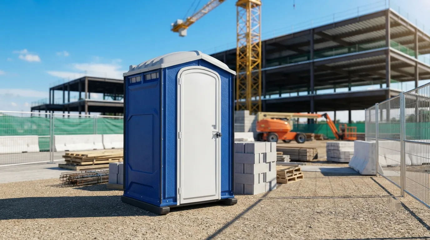 Standard portable toilet unit with the door closed