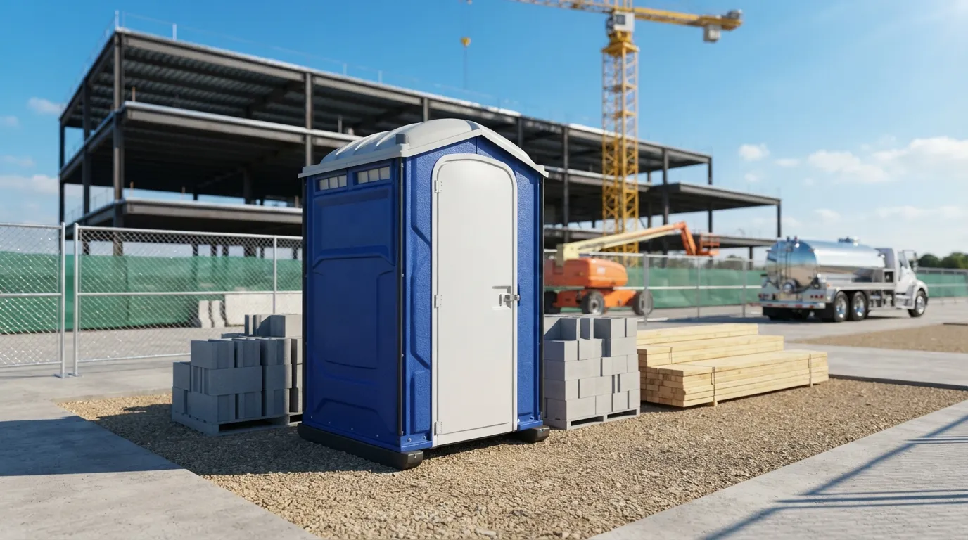 Portable toilet standing at a house renovation