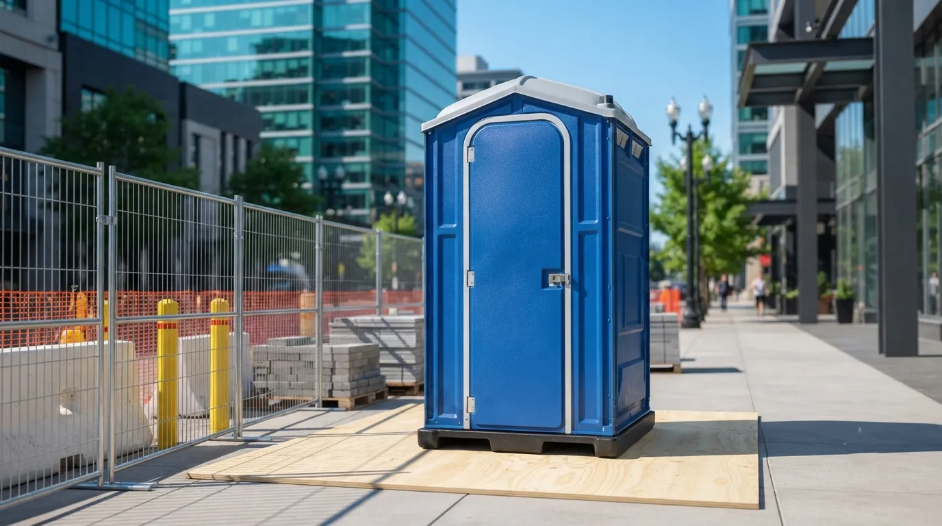 Portable toilet on a sidewalk work zone in New York City