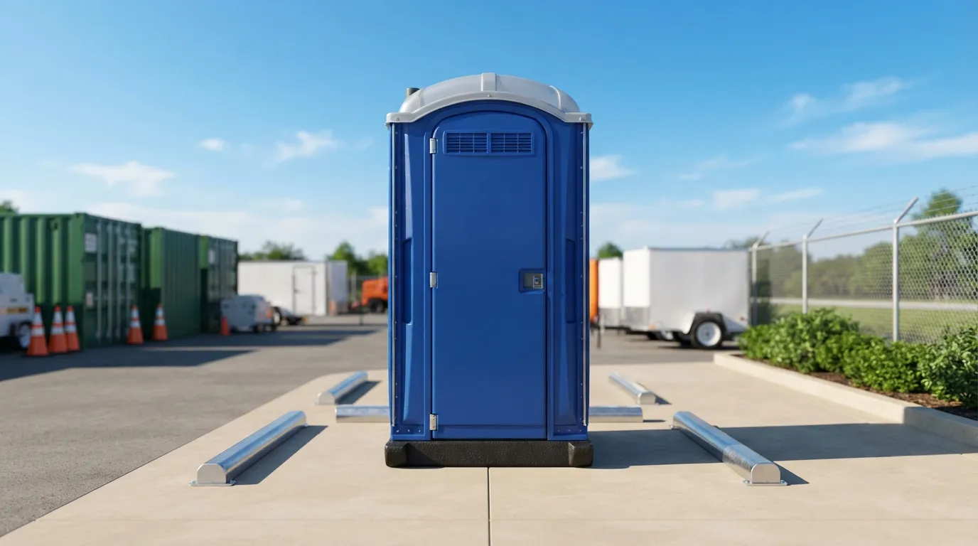 Standard portable toilet unit with the door closed