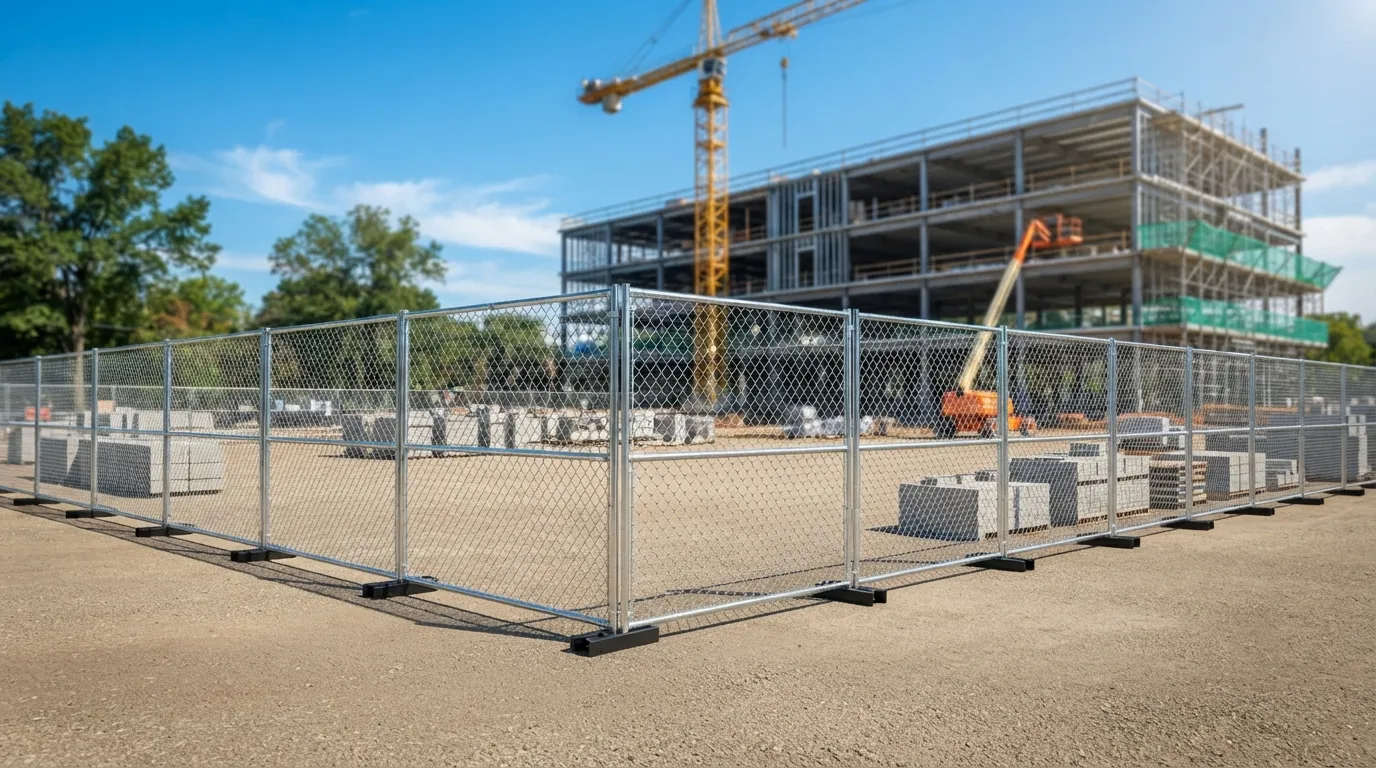Temporary chain link fence panels closing off a work area