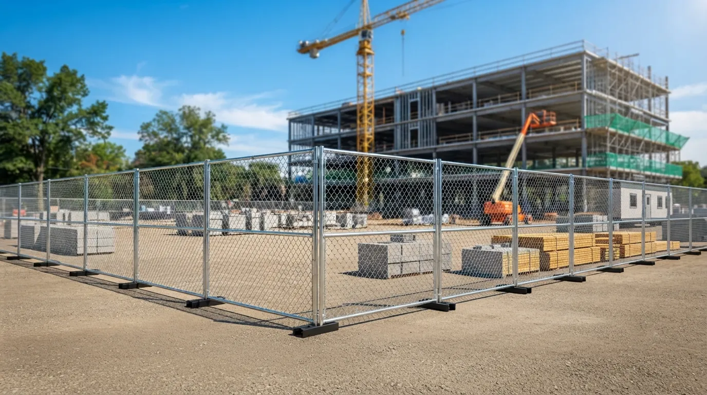 Temporary chain link fence panels closing off a work area